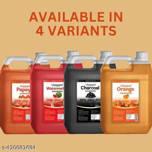  Lissyque Handwash Papaya, Watermelon, Charcoal, Orange- 1000ml (Pack Of 4)