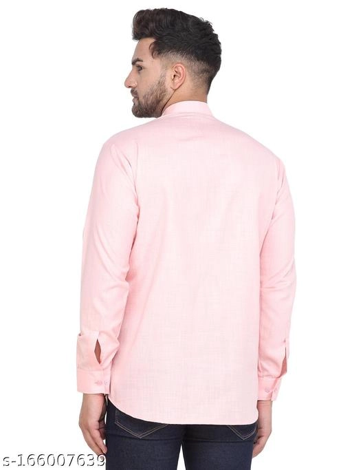 Cotton Blend Solid Short Kurta for Men (Pink, S)