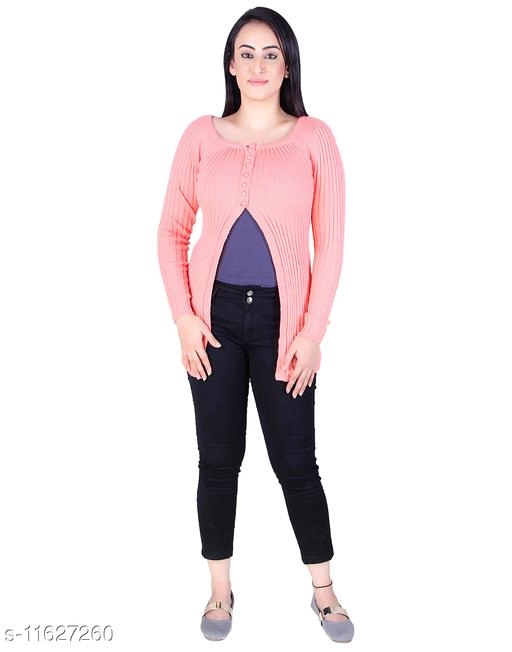 Acrylic Solid Sweater for Women (Peach, M)