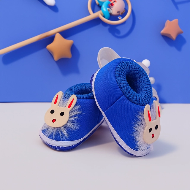 Cotton Booties for Infants (Blue, 0-3 Months)