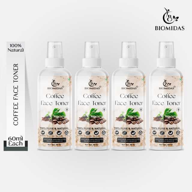 Biomidas 100% Natural Coffee Toner For Cleansing & Refreshing Skin Pore Tightening Toner With Spray (60 ml, Pack Of 4) (G-1339)