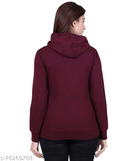 Cotton Blend Printed Hoodie for Women (Maroon, M)