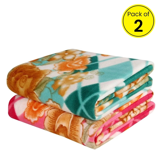 Home Sizzler Assorted Printed Single Fleece Blanket (Pack Of 2)