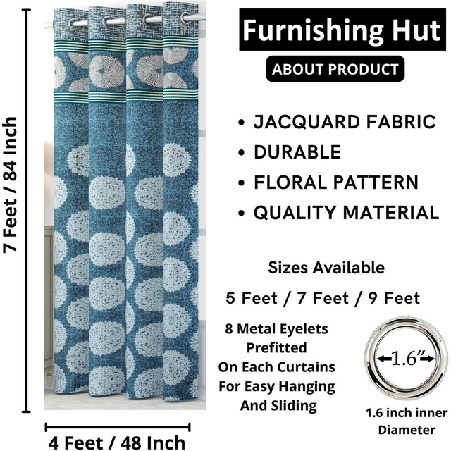 Jacquard Printed Window & Door Curtains (Blue, 5 feet) (Pack of 2)