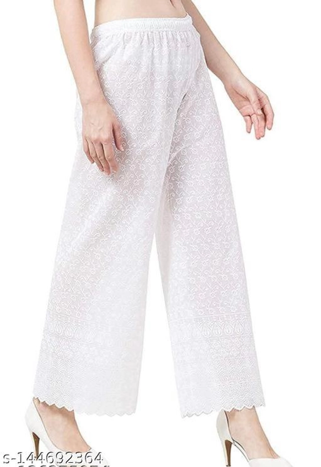 Cotton Palazzos for Women (White, 28)