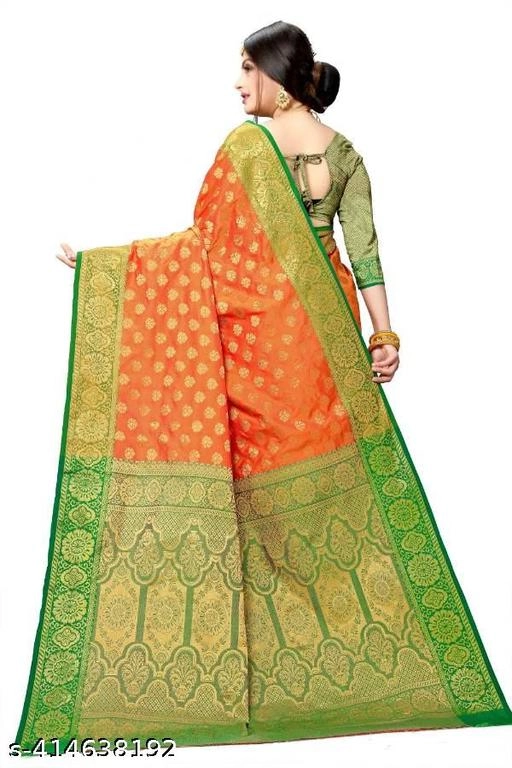 Banarasi Silk Zari Woven Saree for Women (Orange, 6.3 m)