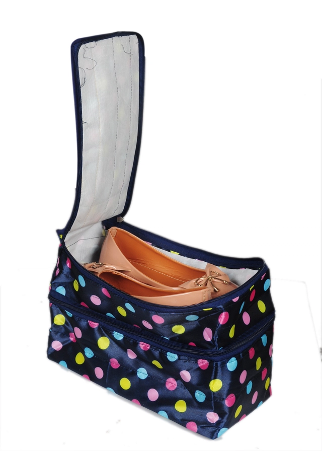 Portable Canvas Printed Shoe Storage Bag (Blue)