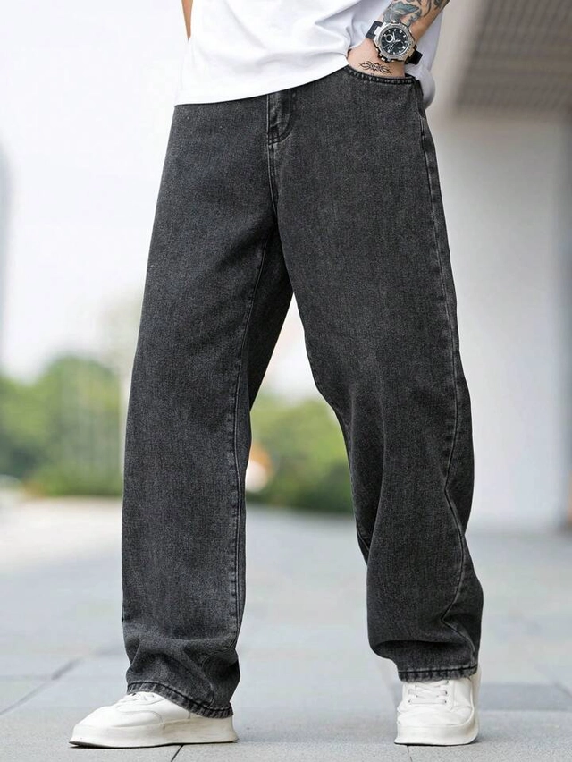 Denim Baggy Jeans for Men (Dark Grey, 28)