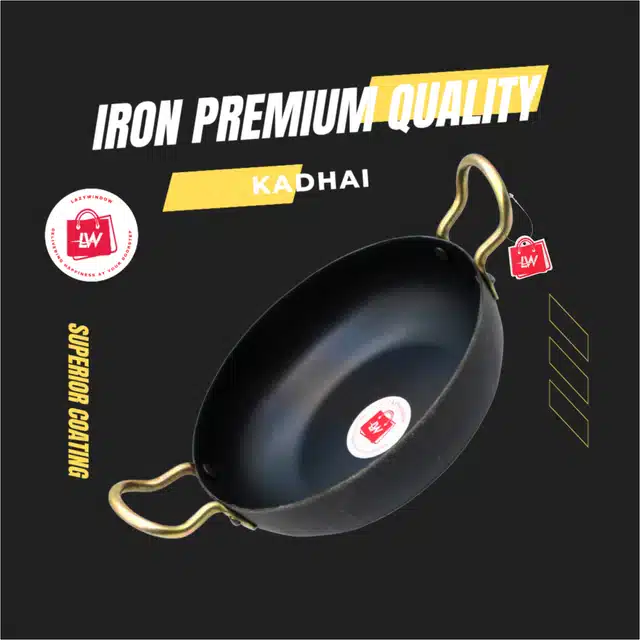 Iron Deep Bottom Kadai with Tawa & Fry Pan (Black, Set of 4)