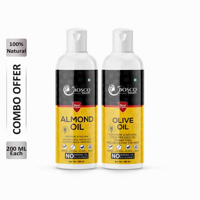 Bosco Touch Pure Almond Oil (200 ml) & Olive Oil (200 ml) Combo For Rapid Hair Growth (Pack Of 2) (B-301)