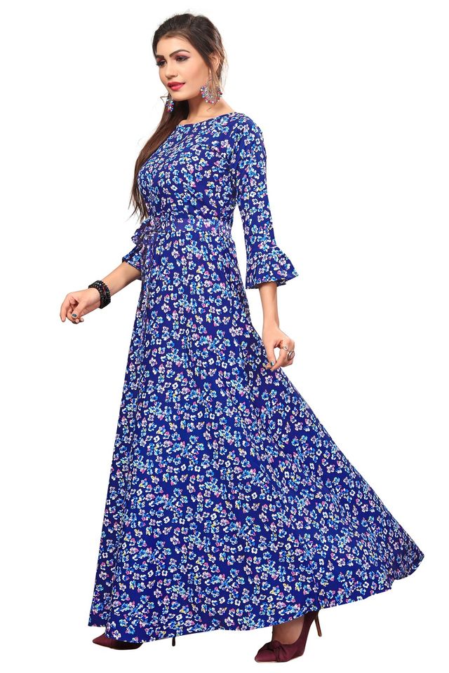 Fit and Flare Gown for womens (Blue, XL) (NE9)