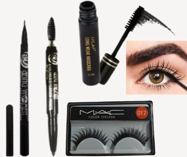 Combo of Eyeliner Pencil, Mascara & M.A.C. False Eyelashes (Black, Set of 3)