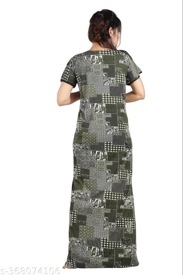 Polyester Nightdress for Women (Olive, L)