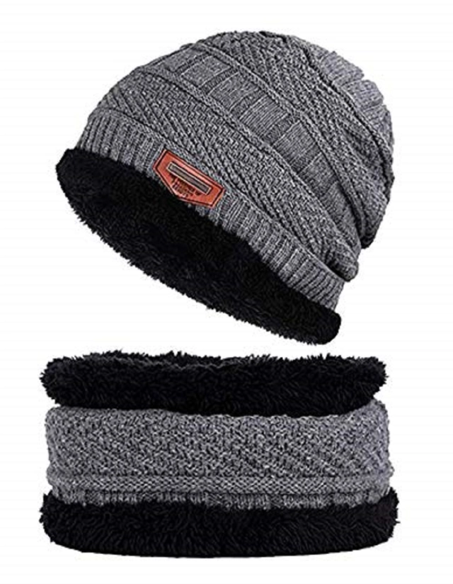 Woolen Cap with Neck Warmer for Women (Grey)