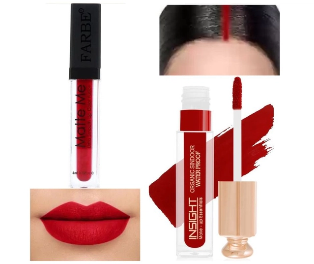 Combo of Matte Me Lip Gloss with Waterproof Organic Liquid Sindoor (Red, Set of 2)