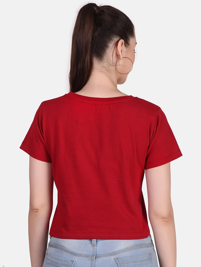 Round Neck Printed Crop T-Shirts for Women & Girls (Red & Yellow, S) (Pack of 2)