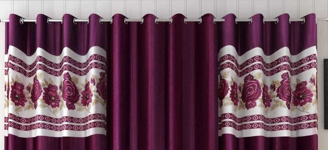 Polyester Room Darkening Printed Door Curtains (Purple, 7 Feet) (Set of 3)