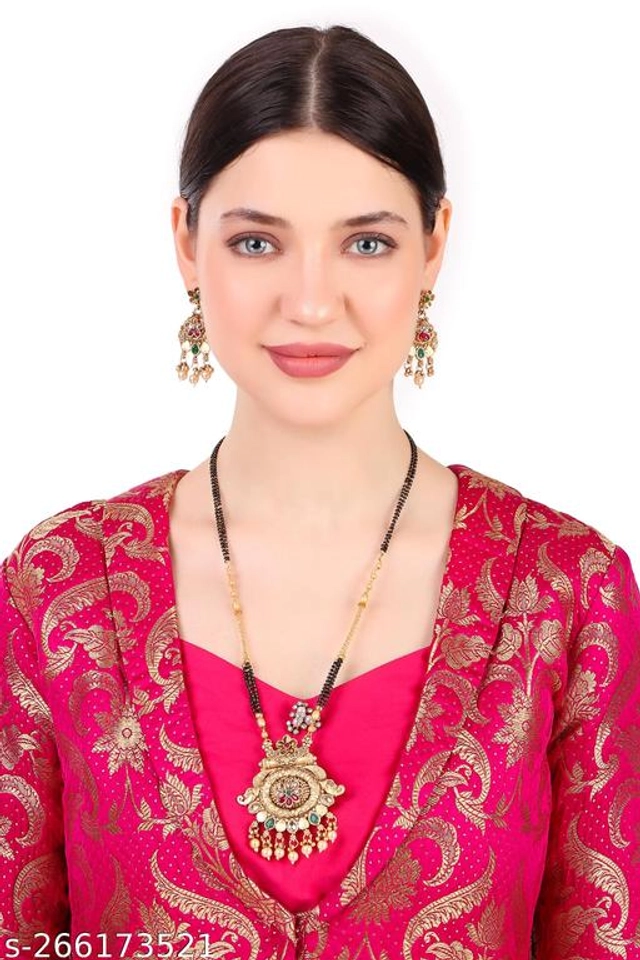 Alloy Mangalsutra with Earrings for Women (Multicolor, Set of 1)