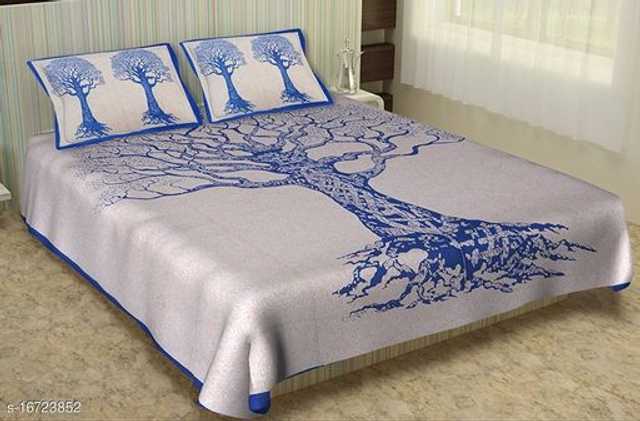 Jaipur Gate Cotton Double Bedsheet With 2 Pillow Covers (Blue, Queen Size) (A15)