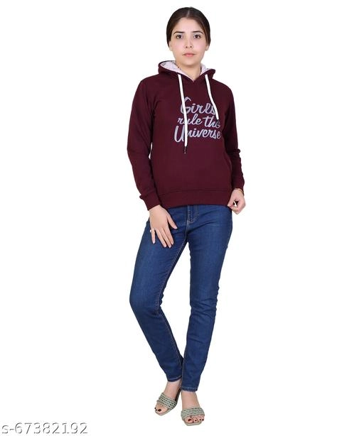 Cotton Blend Printed Hoodie for Women (Brown, M)