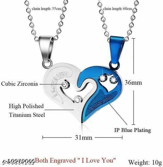 Pendant with Chain (Silver & Blue, Set of 2)