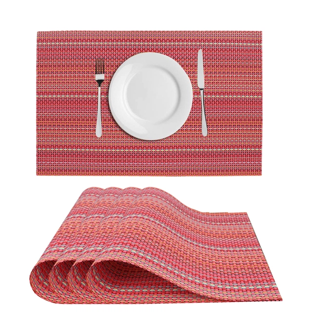 PVC Waterproof Rectangle Striped Table Mats (Red, 45x30 cm) (Pack of 4)