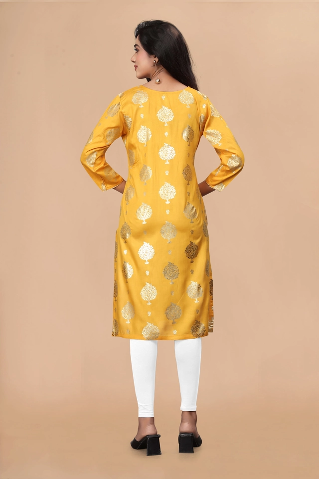 Cotton Silk Embellished Kurti for Women (Yellow, M)