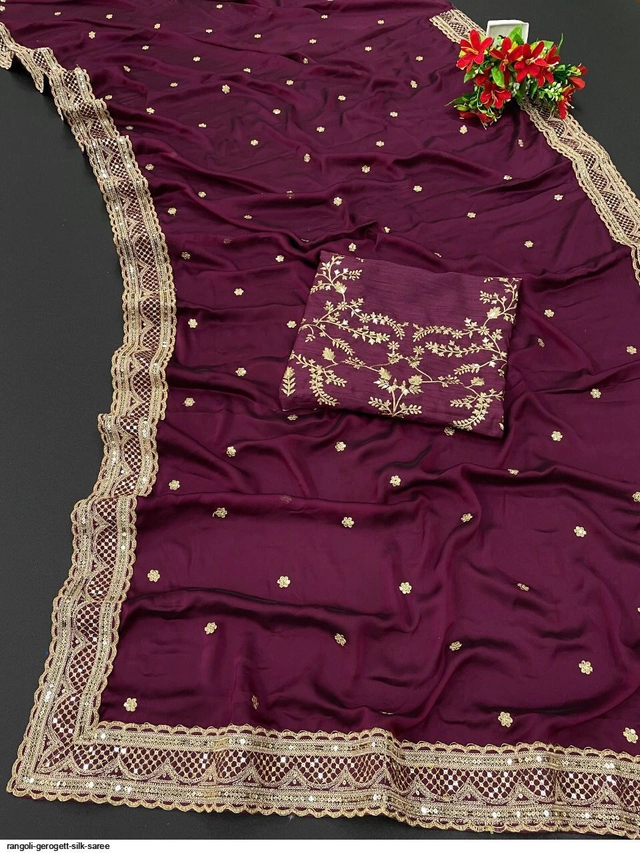 Vichitra Silk Embroidered Saree for Women (Wine, 6.3 m)