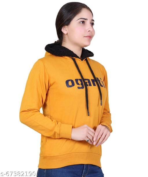 Cotton Blend Printed Hoodie for Women (Yellow, M)