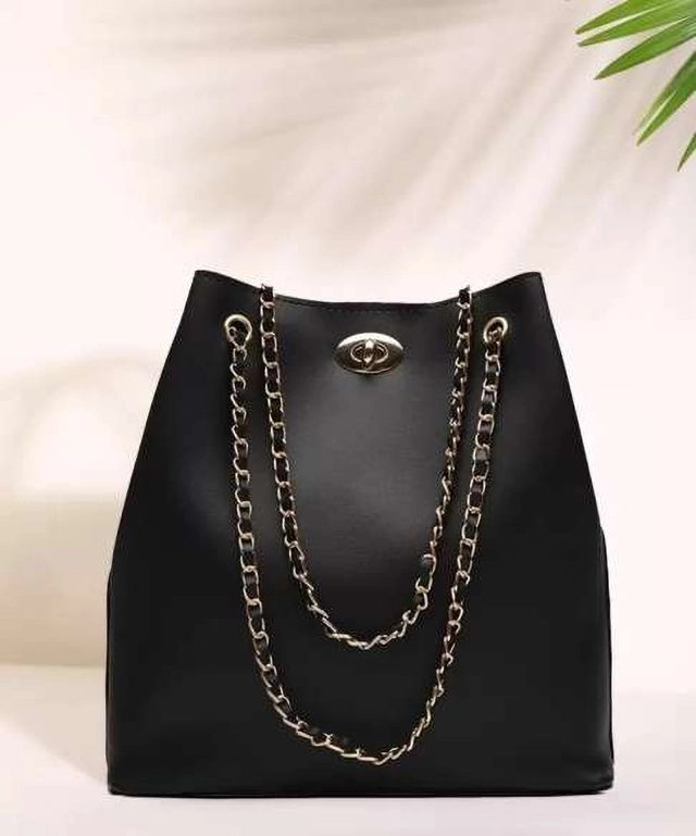 PU Solid Handbag for Women (Black)