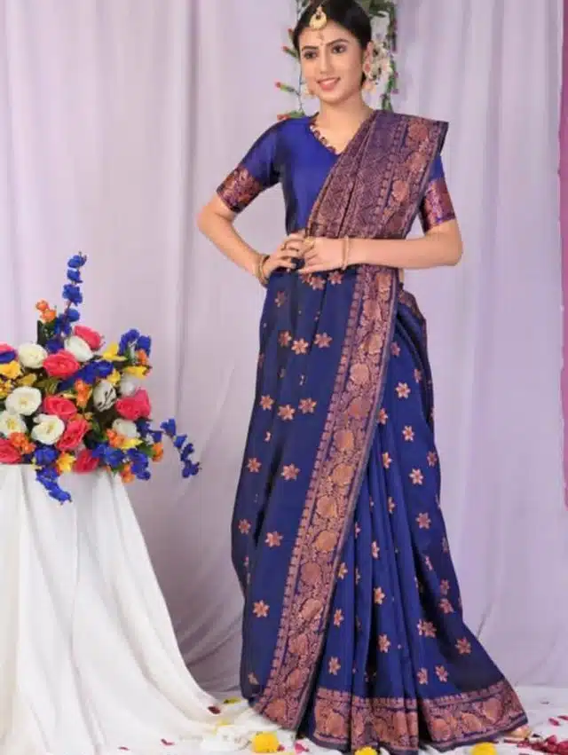 Banarasi Silk Woven Saree for Women (Blue, 6.3 m)