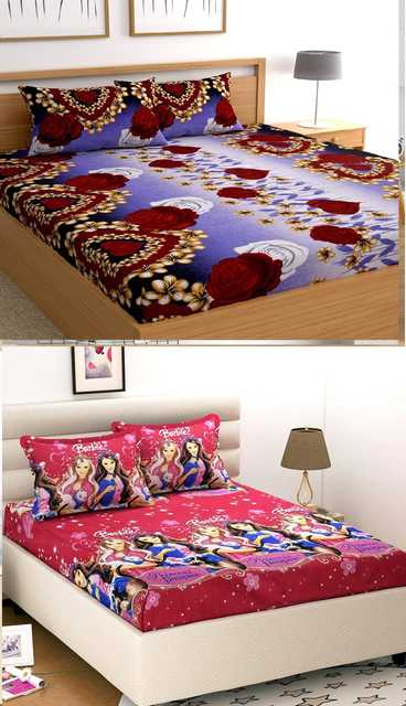 Shakrin Microfibre 2 Double Bedsheets With 4 Pillow Covers (Multicolor, 228 X 223 cm) (Pack Of 2) (S-142)