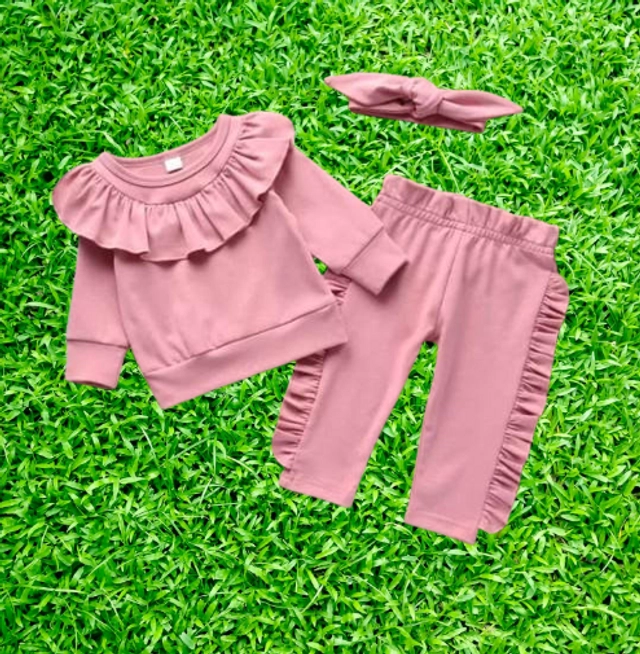 Crepe Solid Clothing Set for Girls (Pink, 9-12 Months)