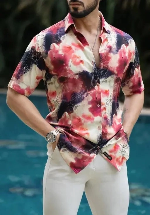 Half Sleeves Printed Shirt for Men (Multicolor, 38)