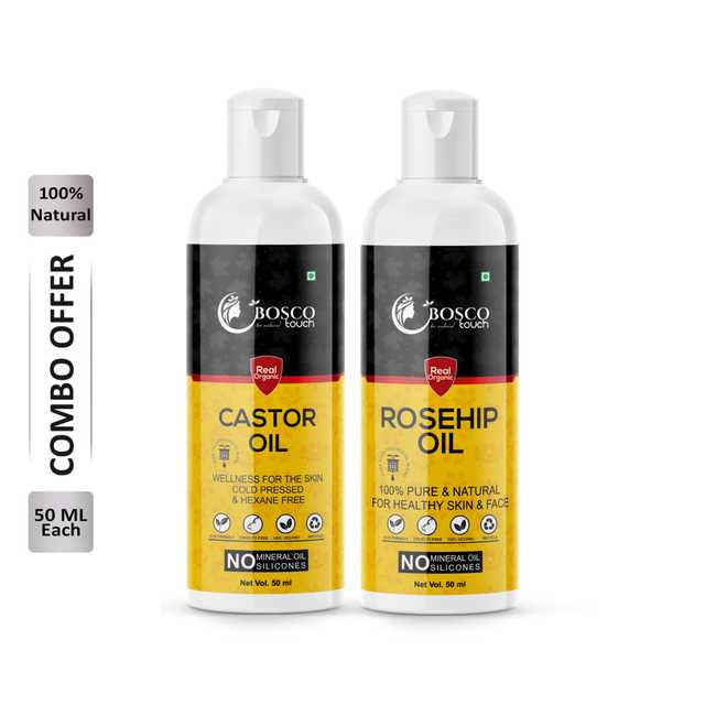 Bosco Touch Pure Castor Oil (50 ml) & Rosehip Oil (50 ml) Combo For Rapid Hair Growth (Pack Of 2) (B-1315)