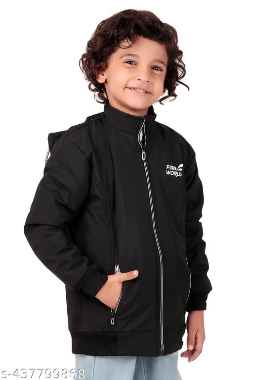 Polyester Jacket for Boys (Black, 1-2 Years)