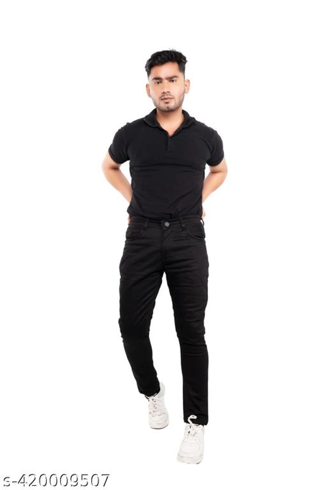 Cotton Slim Fit Trouser for Men (Black, 28)