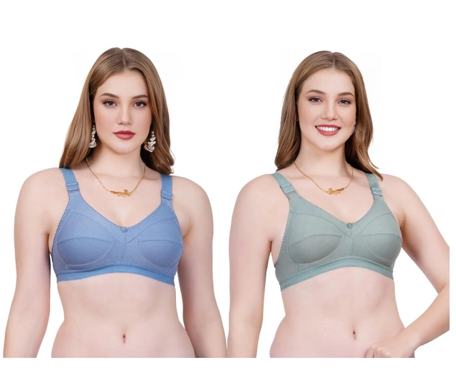 Cotton Blend Solid Non Padded Bras for Women (Multicolor, 32C) (Pack of 2)