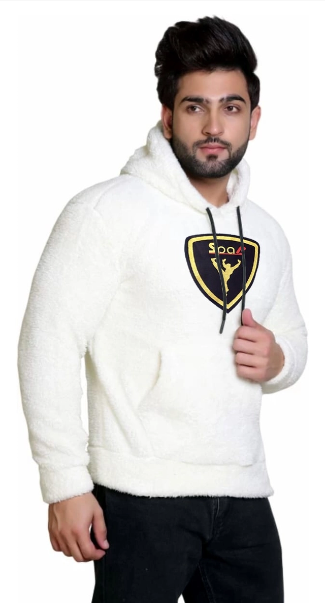 Wool Printed Hoodie for Men (White, L)