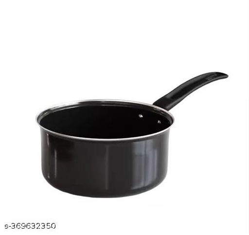 Combo of Sauce Pan, Tadka Pan, Fry Pan, Tawa & Kadai with Lid (Black, Set of 5)