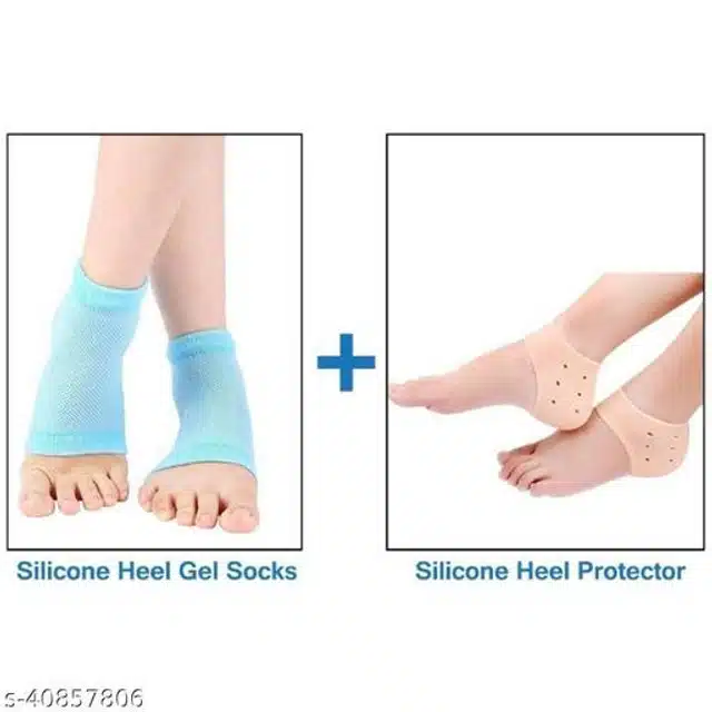 Silicone Gel Heel Socks with Heel Protector for Unisex (Beige, Set of 2)