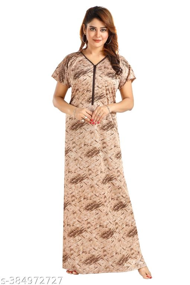 Satin Nightdress for Women (Beige, L)