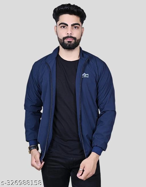 Polyester Jacket for Men (Navy Blue, L)