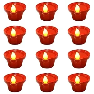 Plastic Traditional Water Sensor LED Diya for Diwali (Brown, Pack of 12)