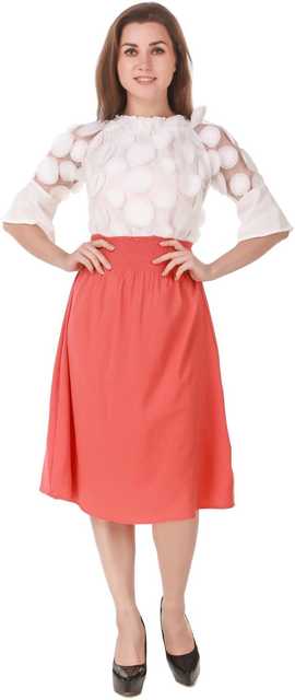 Stylish New Cotton Lycra Blend Women Solid Flared Dress (Peach, M) (ITN-43)