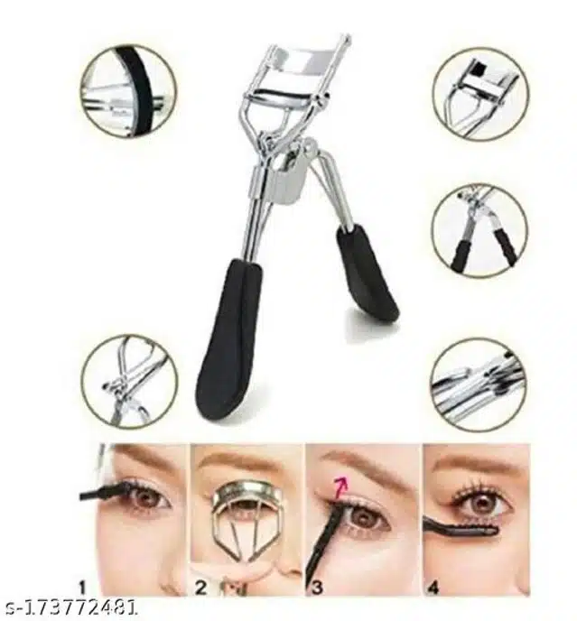 Stainless Steel Eyelashes Curler (Silver & Black)