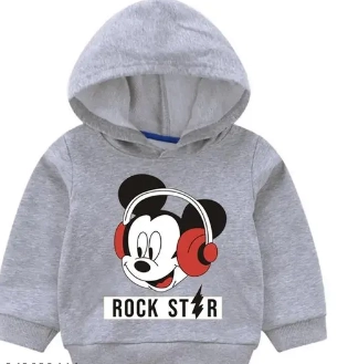 Cotton Printed Hoodie for Girls (Grey, 1-2 Years)