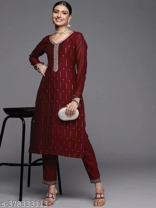 Silk Embroidered Kurti for Women (Maroon, XS)