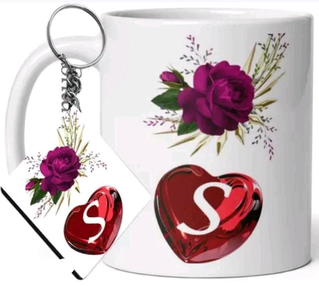 Ceremic Gifting Mug with Key Chain (Multioclor, 330 ml) (Set of 2)