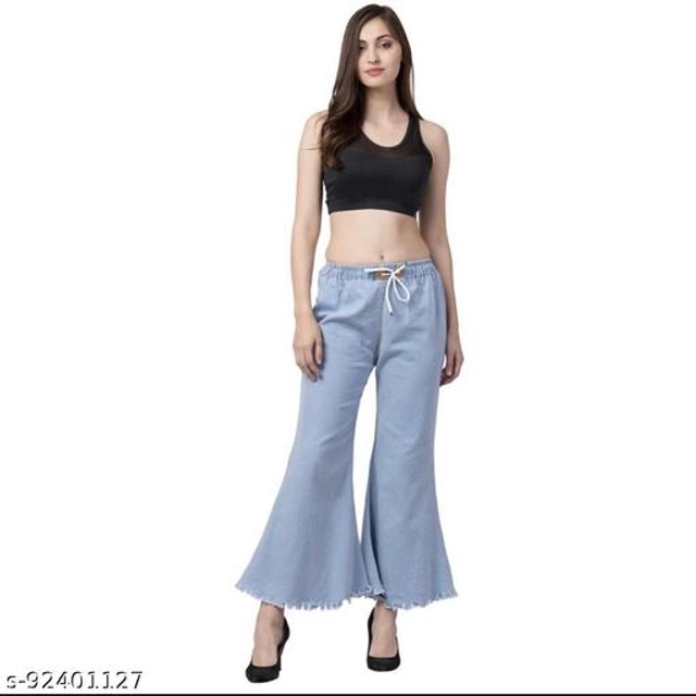 Denim Solid Palazzo for Women (Sky Blue, 28)